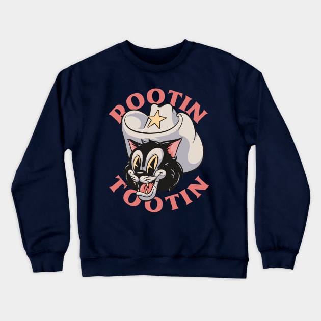 Rootin Tootin - Cowboy Cat Retro Cartoon Mascot Crewneck Sweatshirt by anycolordesigns